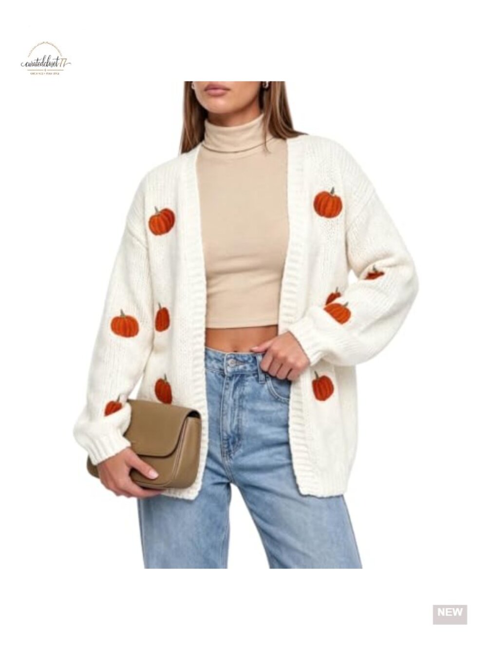 Halloween Pumpkin Knit Cardigan Long Sleeve Open Front Loose Fit Acrylic Sweater